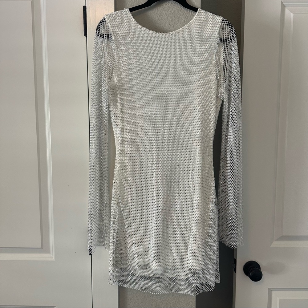 12th Tribe White Rhinestone Long Sleeve Dress